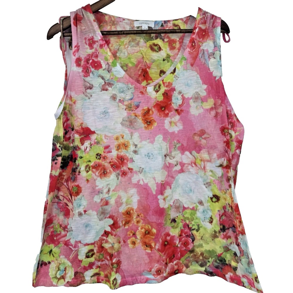 Concepts Tank Fairy Floral Rhinestone Semi‎ Sheer V-Neck Sleeveless Bloomcore L